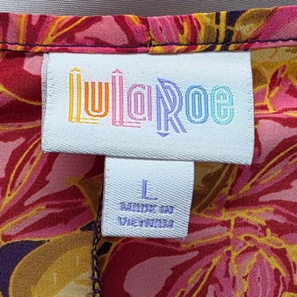 LuLaRoe LLR Pink Rose, Gold Leaf & Dark Purple Lindsay Women's Kimono Size Large - Picture 7 of 10
